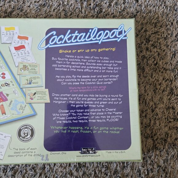 Cocktailopoly Cocktail Themed Monopoly Board Game Late For The Sky NEW Sealed - Picture 5 of 5